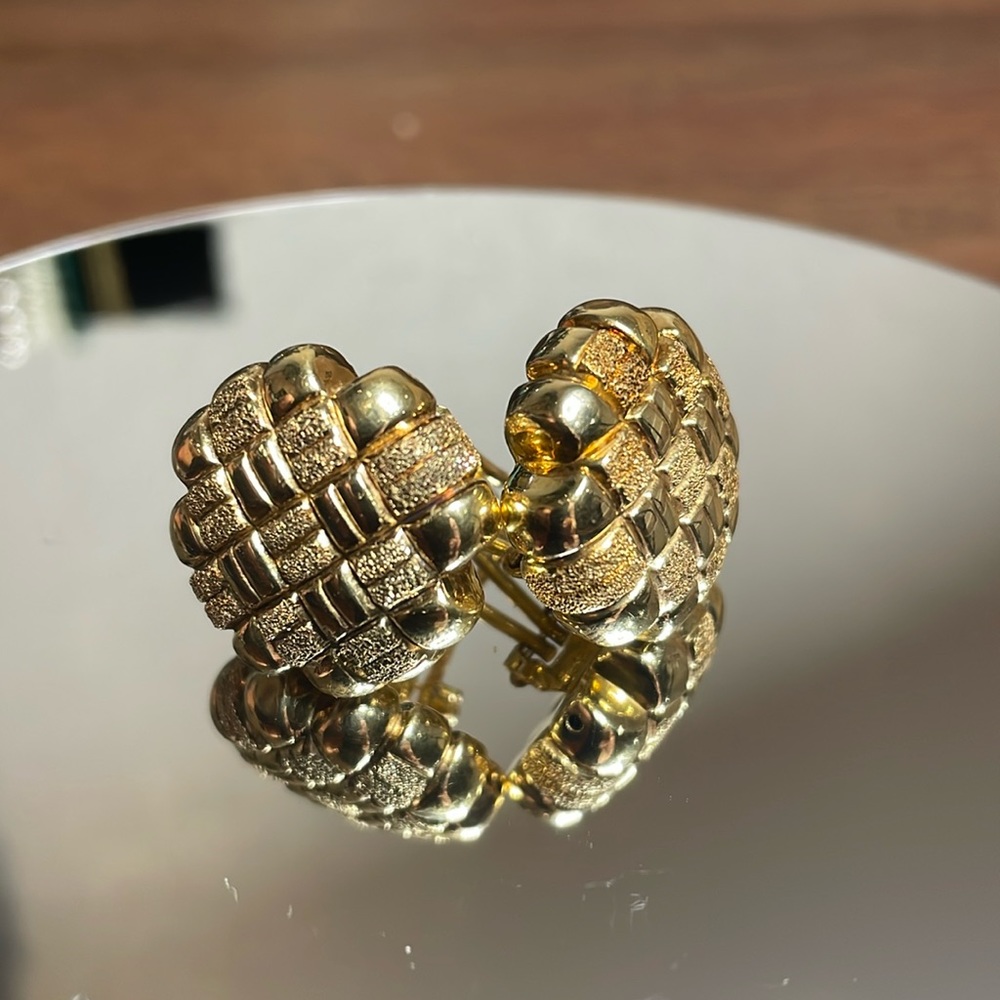 **VERONESE GOLD VERMEIL BASKET WEAVE CLIP EARRINGS**~Sterling Silver~10 Grams
